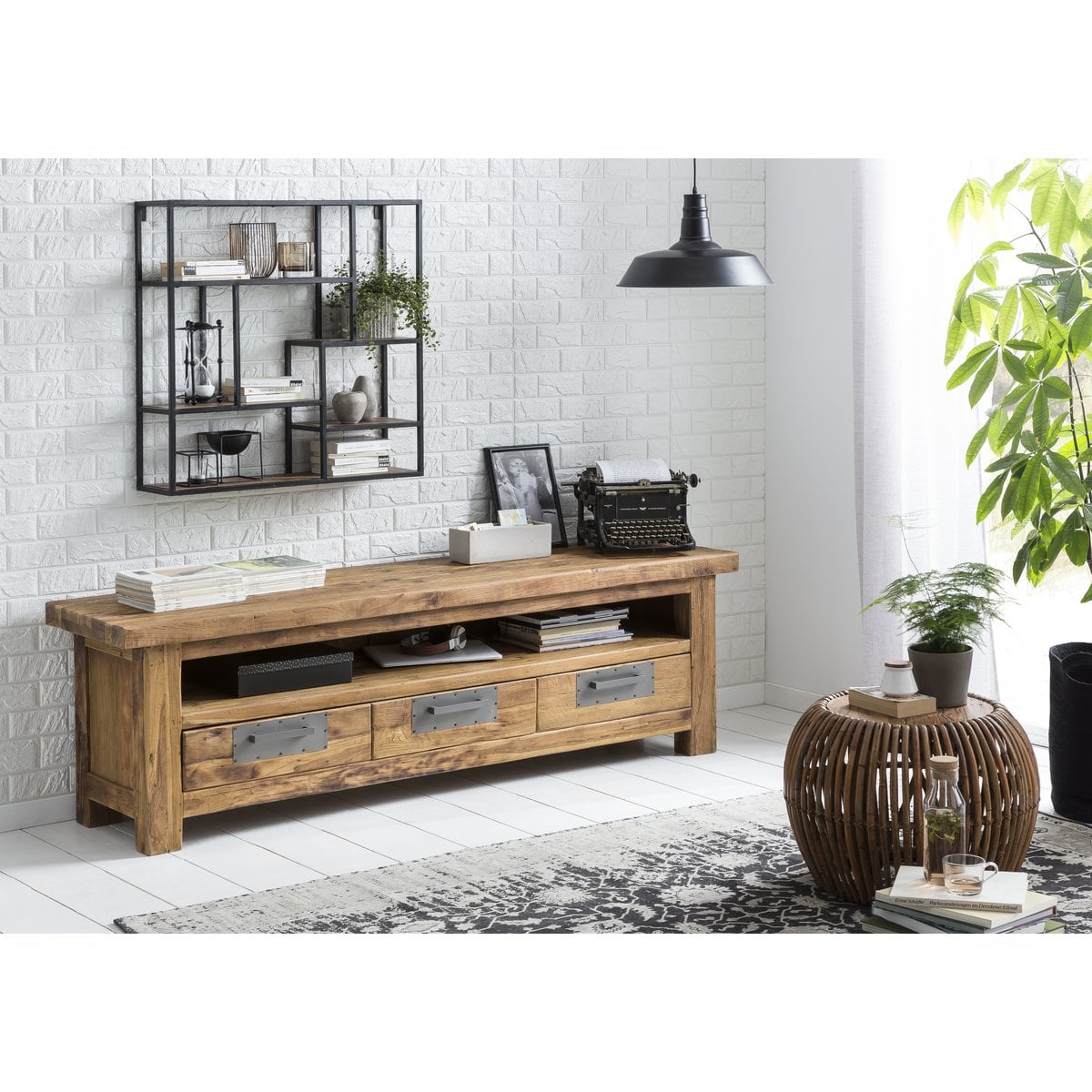 Couchtisch aus Rattan und recyceltem Teakholz, 80 × 80 × 40 cm | VIA X SELECTION