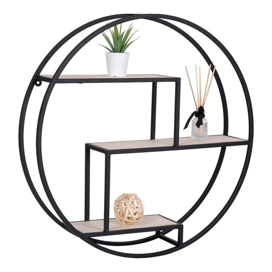 Rundes Regal aus schwarzem Stahl und Paulownienholz, 62 × 62 × 14 cm | VIA X SELECTION