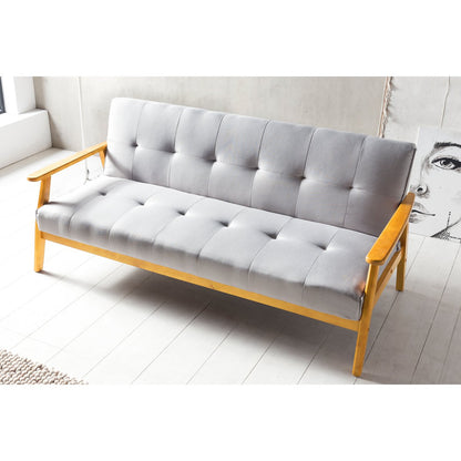 Schlafsofa in hellgrauem Webstoff mit Eichenholzgestell | VIA X SELECTION