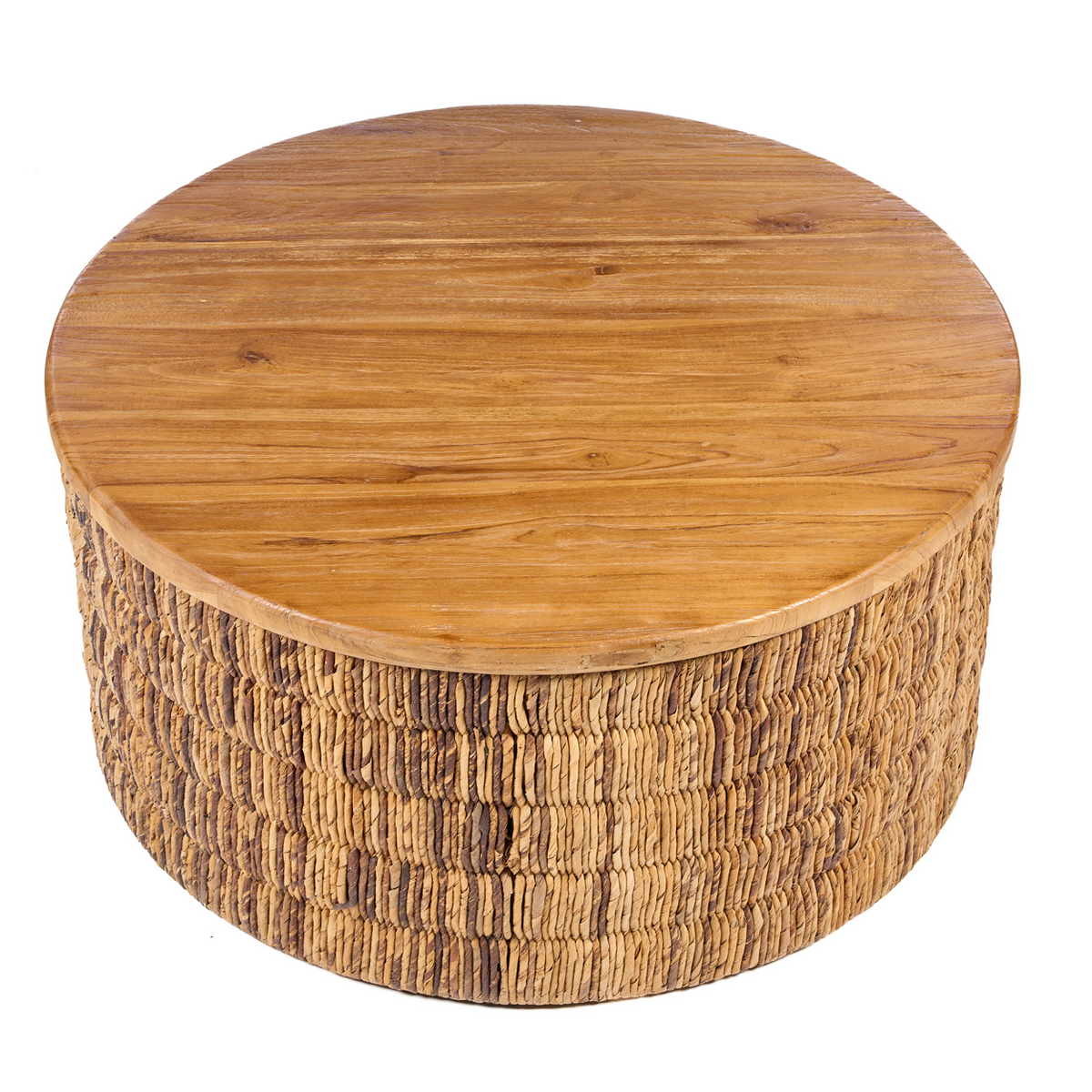 Runder Couchtisch aus Teakholz mit Abaca, Ø, 80 × 38 cm | VIA X SELECTION