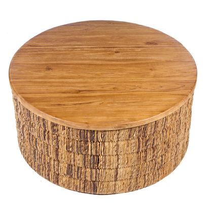 Runder Couchtisch aus Teakholz mit Abaca, Ø, 80 × 38 cm | VIA X SELECTION