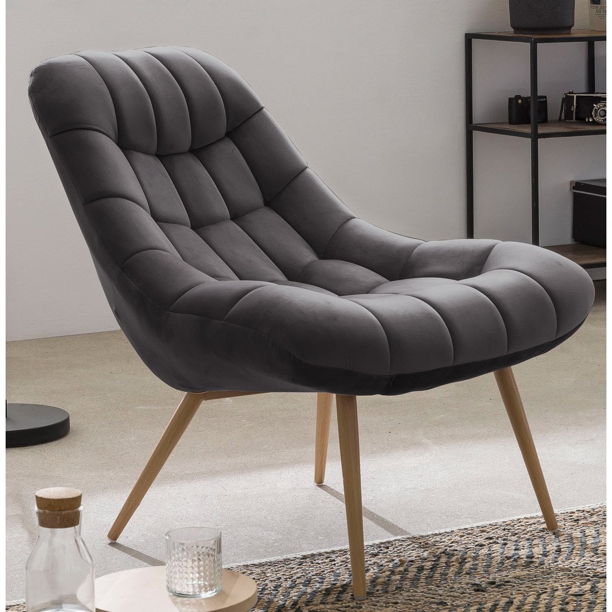 Loungesessel aus Samt grau mit XXL-Sitzfläche | VIA X SELECTION