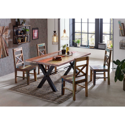 Esstisch Altholz bunt lackiert schwarzes Gestell, 160 × 85 cm | VIA X SELECTION