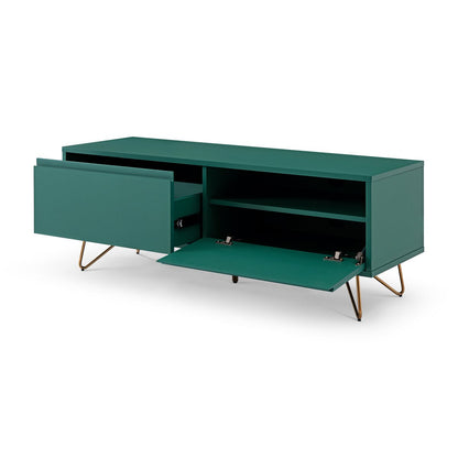 TV-Lowboard in Grün mit goldfarbenen Metallbeinen, 120 × 40 × 45 cm | VIA X SELECTION