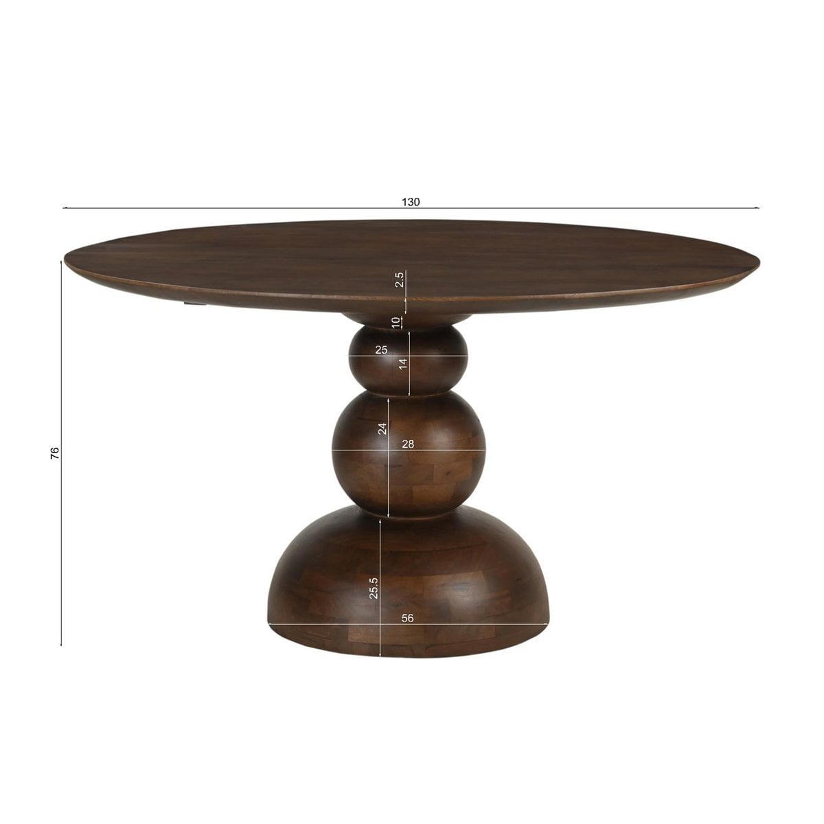 Runder Esstisch Mangoholz geometrischer Mittelfuß 130 cm | VIA X SELECTION
