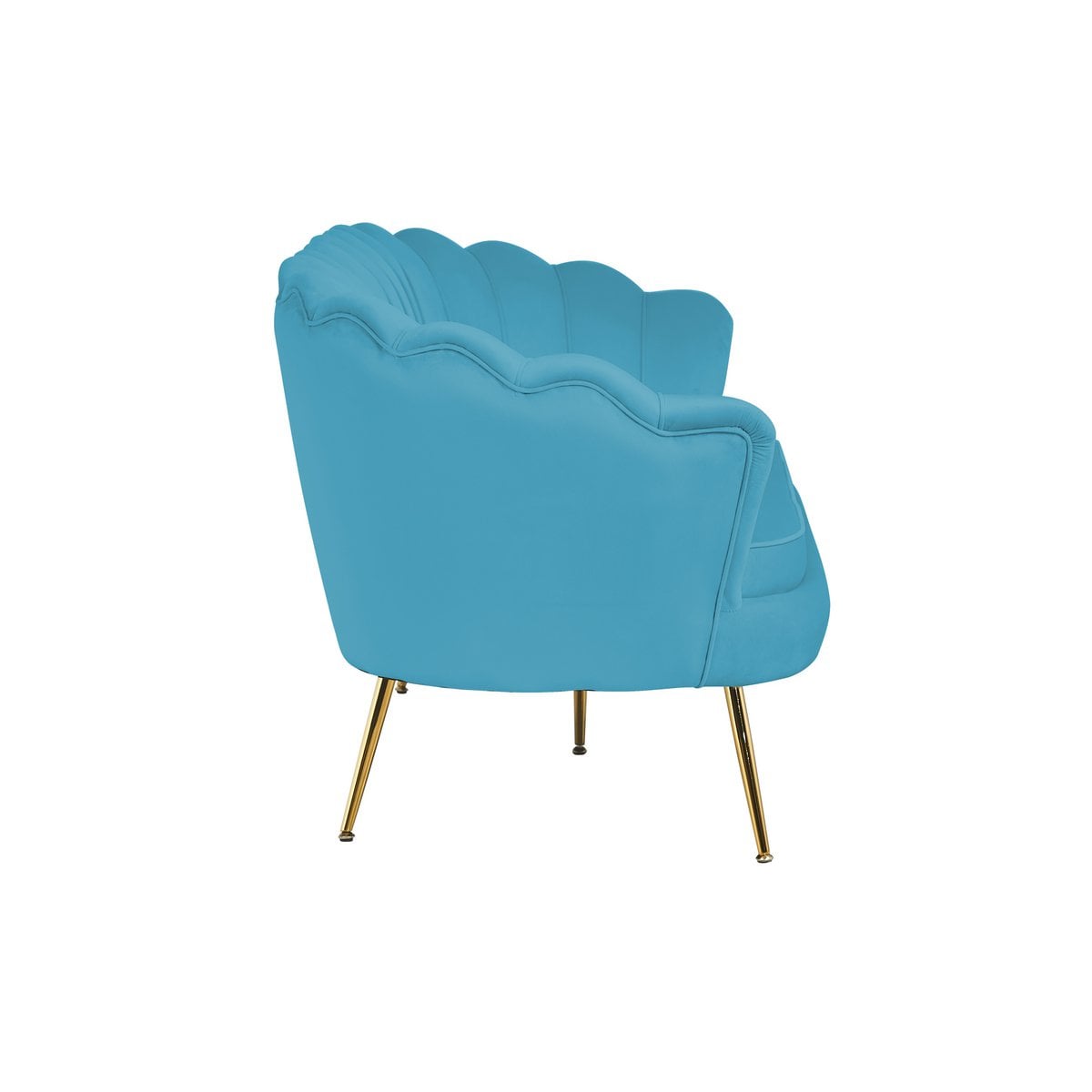 3-Sitzer-Muschelsofa in blauer Samtoptik mit goldfarbenem Metallgestell | VIA X SELECTION