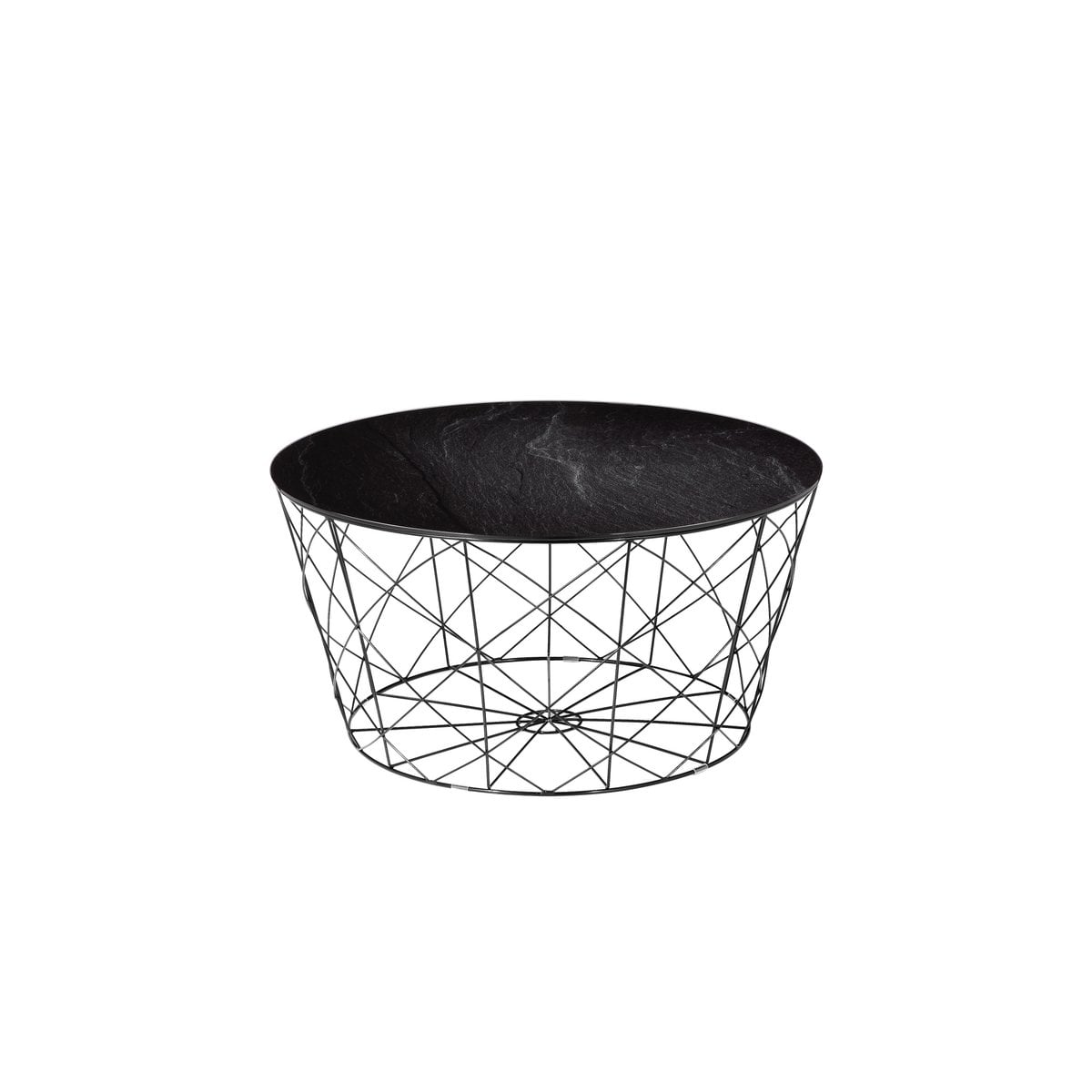 Runder Couchtisch mit Glasplatte in Marmoroptik und Korbgestell, Ø, 80 × 45 cm | VIA X SELECTION