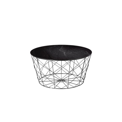 Runder Couchtisch mit Glasplatte in Marmoroptik und Korbgestell, Ø, 80 × 45 cm | VIA X SELECTION