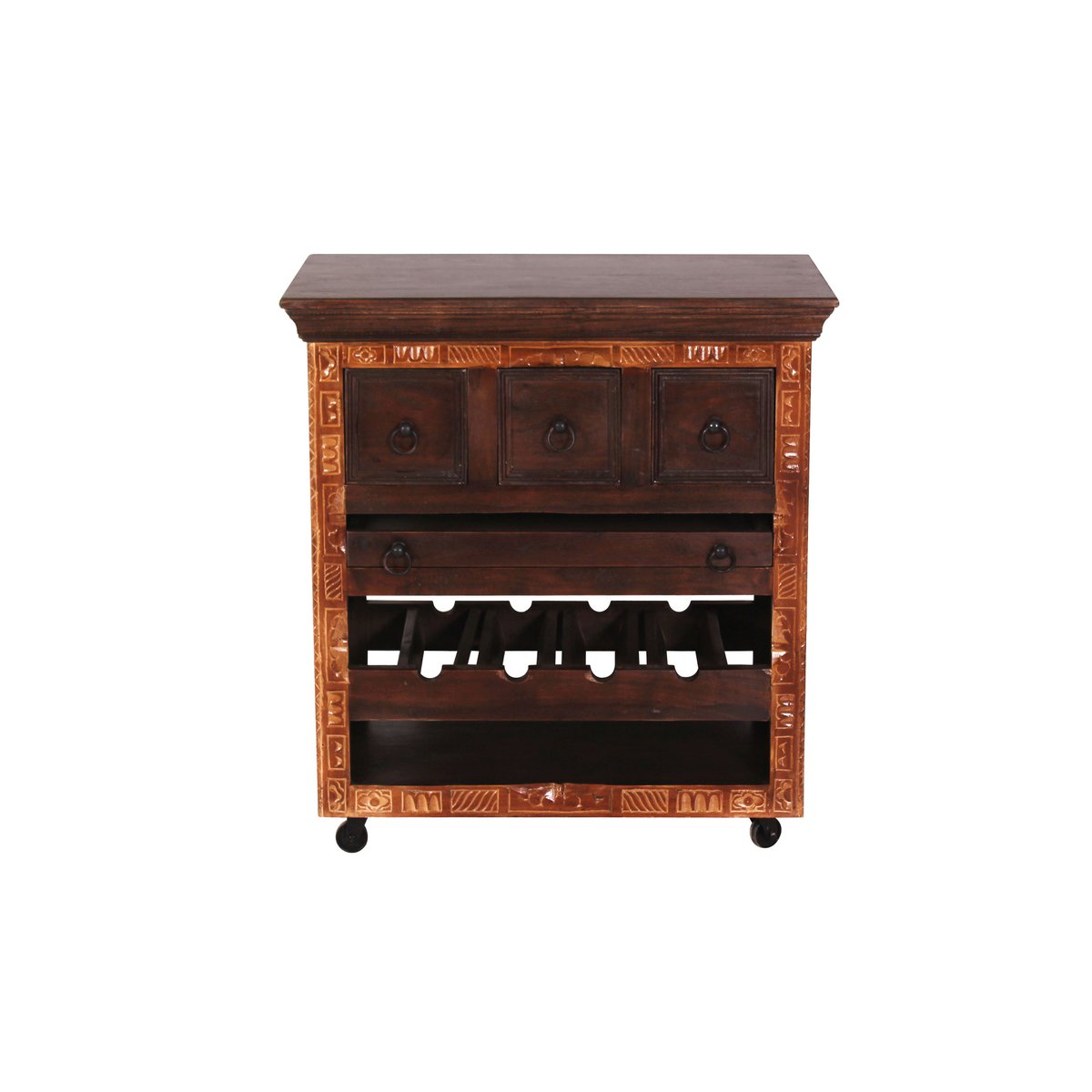 Servierwagen aus Altholz mit Flaschenfach, 78 × 48 × 85 cm | VIA X SELECTION