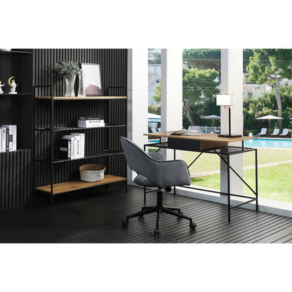 Schreibtisch mit Polyrattan-Ablage natur-schwarz 110 cm | VIA X SELECTION