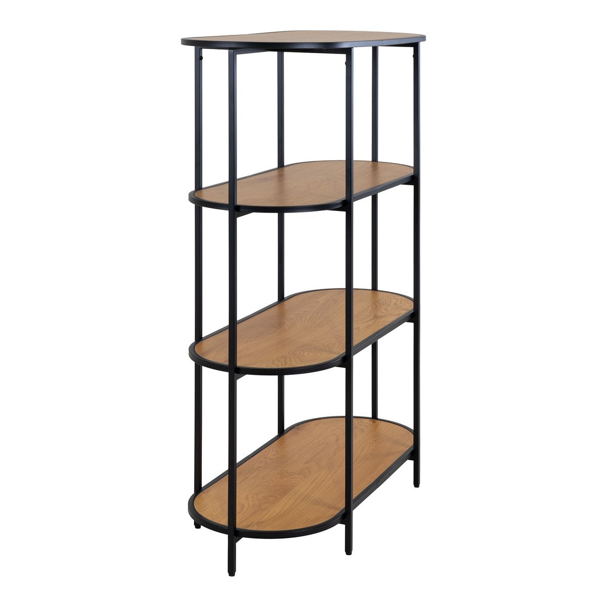 Ovales Regal in Eichenoptik mit schwarzem Stahlgestell, 85 × 36 × 111 cm | VIA X SELECTION