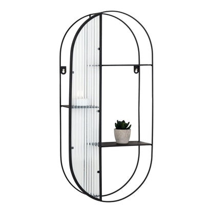 Wandregal mit 3 Glasablagen schwarz, 32 × 11 × 68 cm | VIA X SELECTION