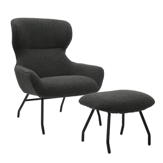 Sessel mit Hocker in Teddyfell-Optik anthrazit | VIA X SELECTION