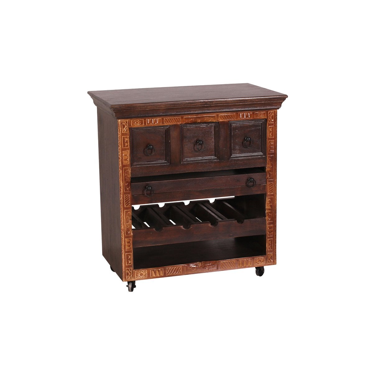 Servierwagen aus Altholz mit Flaschenfach, 78 × 48 × 85 cm | VIA X SELECTION