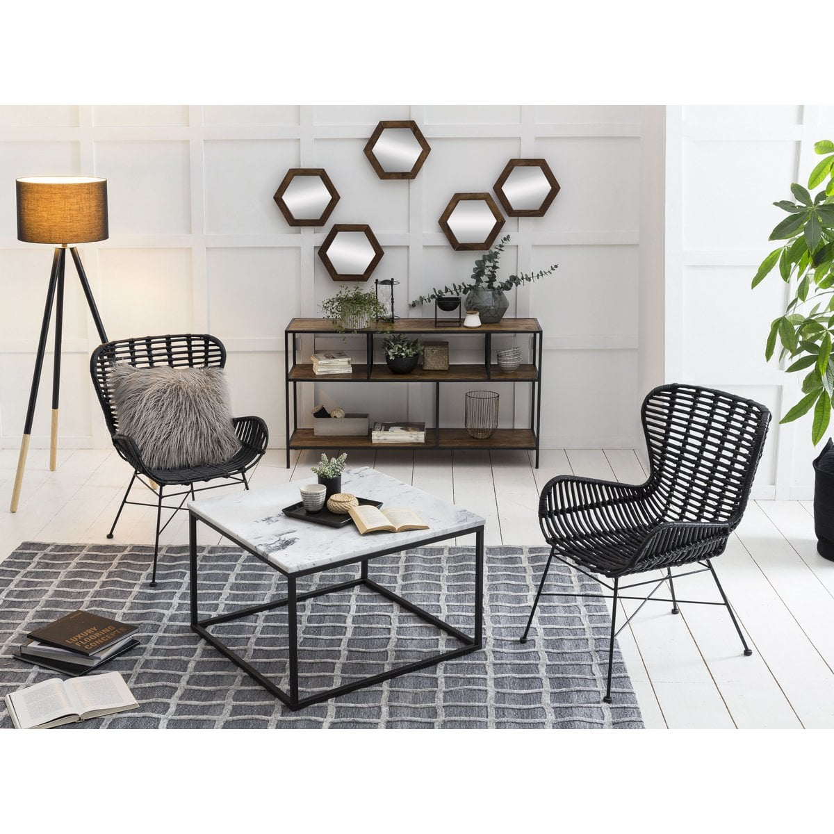 Rattansessel schwarz mit Metallgestell | VIA X SELECTION
