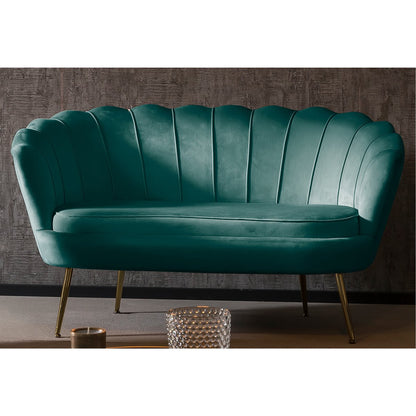 Muschelsofa in grüner Samtoptik mit goldfarbenem Metallgestell | VIA X SELECTION