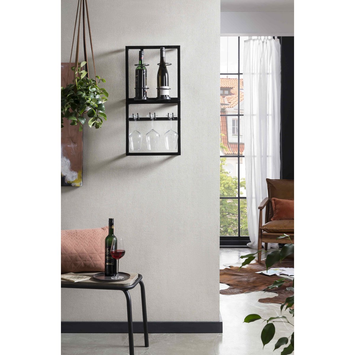 Wand-Weinregal aus schwarzem Metall für 2 Flaschen, 15 × 35 × 35 cm | VIA X SELECTION