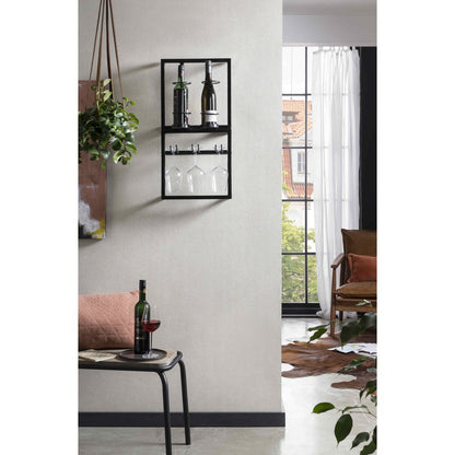 Wand-Weinregal aus schwarzem Metall für 2 Flaschen, 15 × 35 × 35 cm | VIA X SELECTION