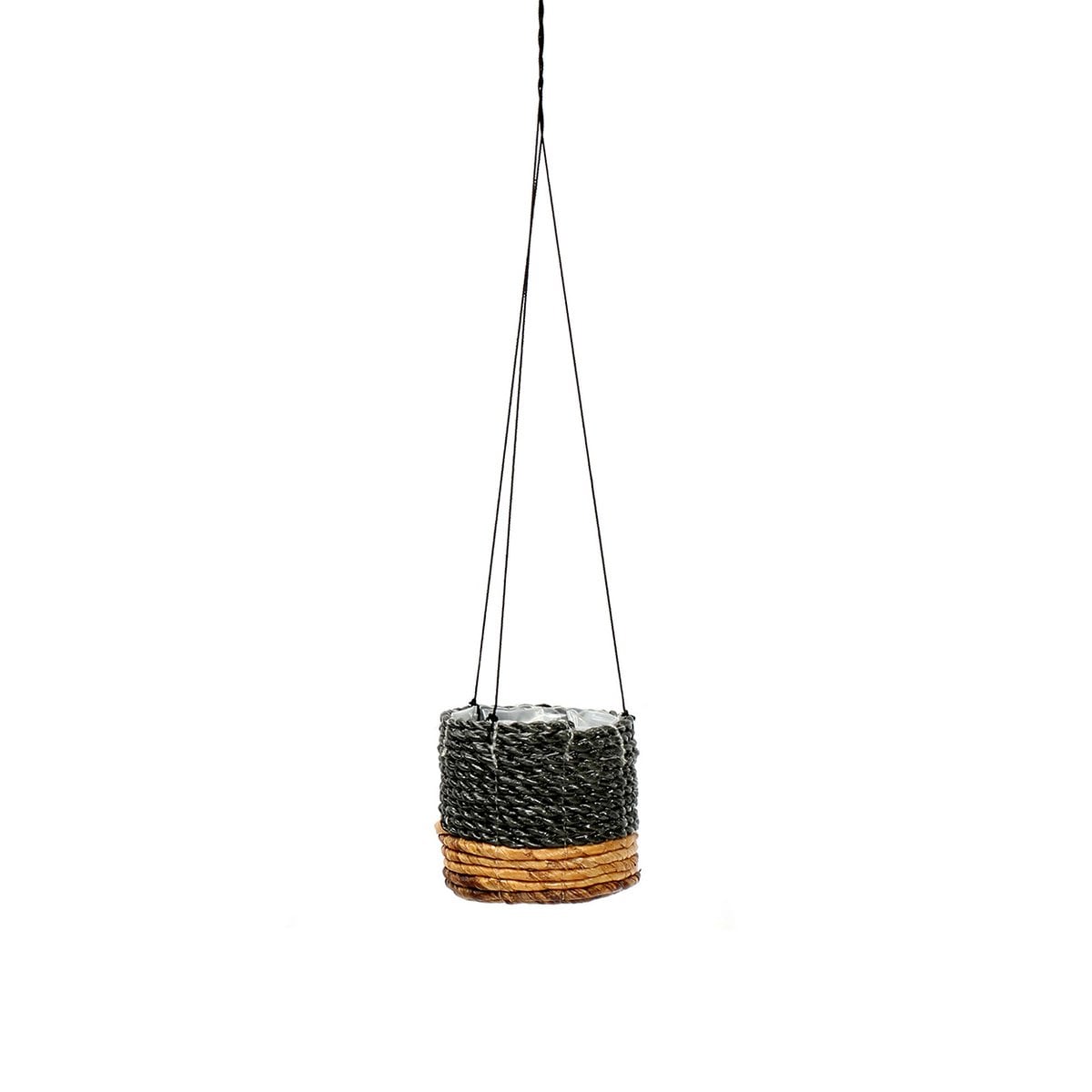 Hänge-Pflanzkorb aus Palmblatt, Natur/Schwarz, 11 ×, 11 × 10 cm | VIA X SELECTION
