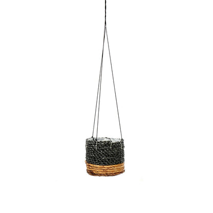 Hänge-Pflanzkorb aus Palmblatt, Natur/Schwarz, 11 ×, 11 × 10 cm | VIA X SELECTION