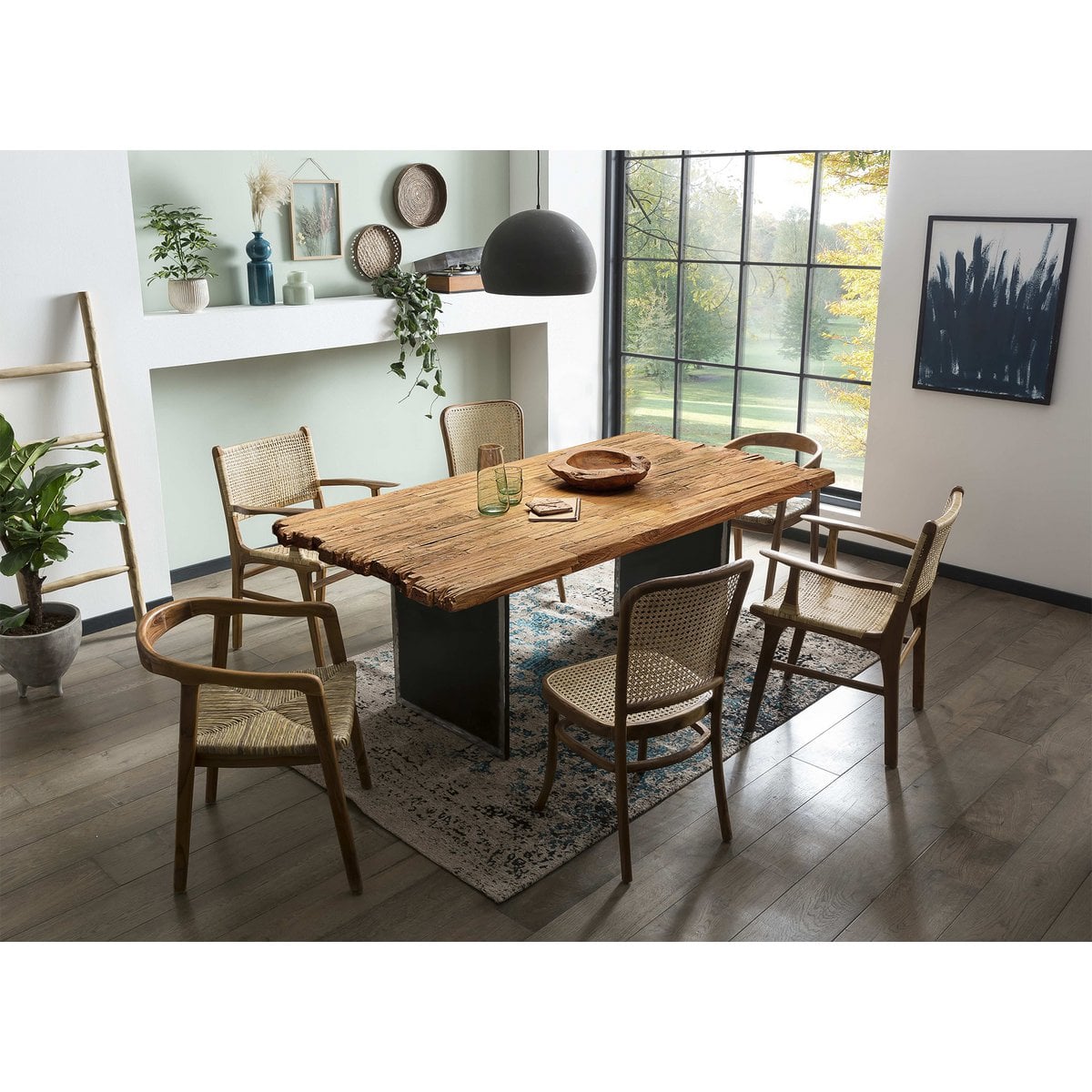Esstisch Holz braun Bruchkante Metallgestell, 160 × 90 cm | VIA X SELECTION