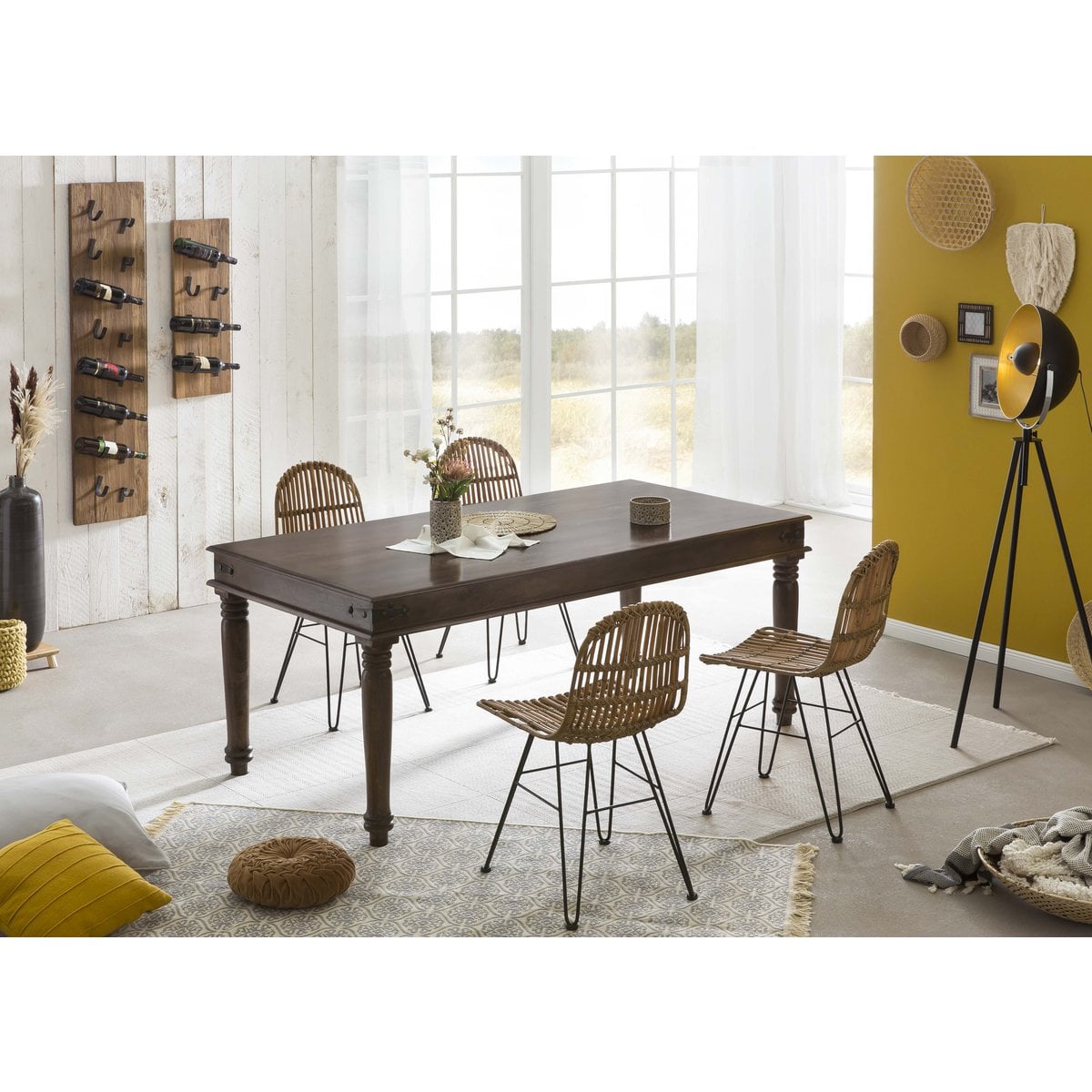 Esstisch Akazienholz walnussfarben gedrechselte Beine, 180 × 90 cm | VIA X SELECTION
