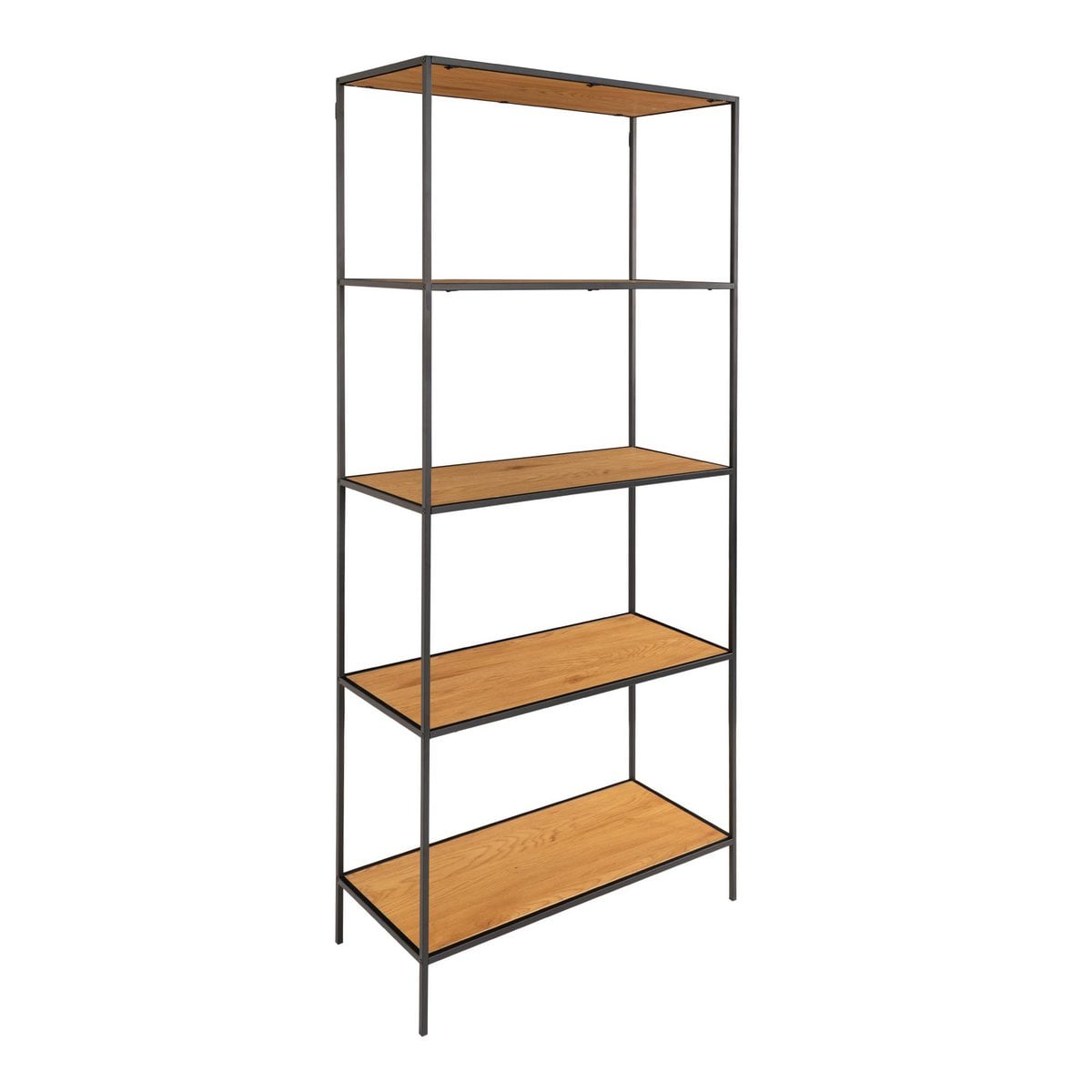 Breites Regal mit 5 Ablagen eichenfarben-schwarz, 80 × 36 × 170 cm | VIA X SELECTION