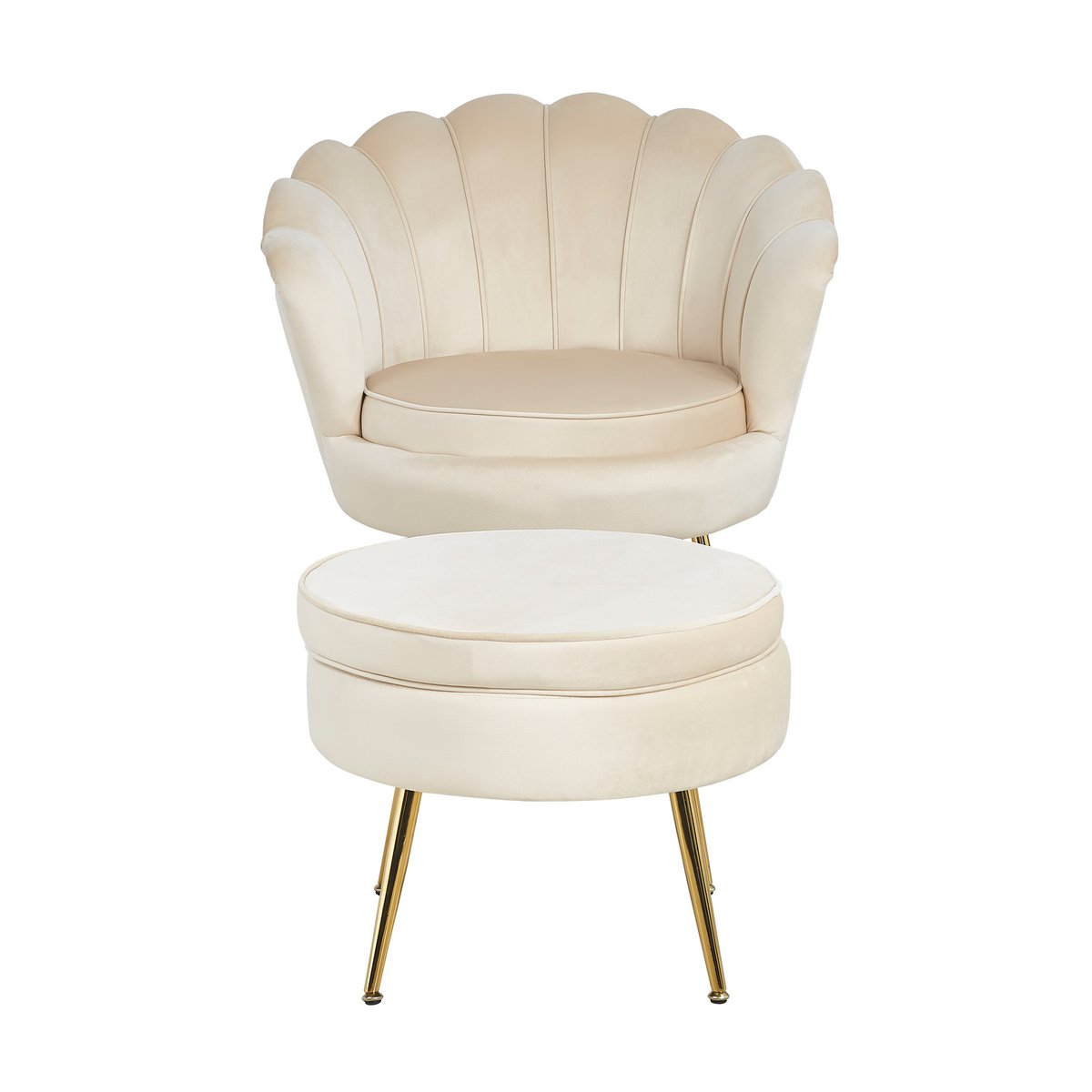 Runder Samt-Pouf in Beige | VIA X SELECTION