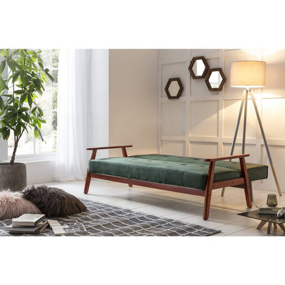 Schlafsofa in tannengrüner Samtoptik mit Holzgestell | VIA X SELECTION