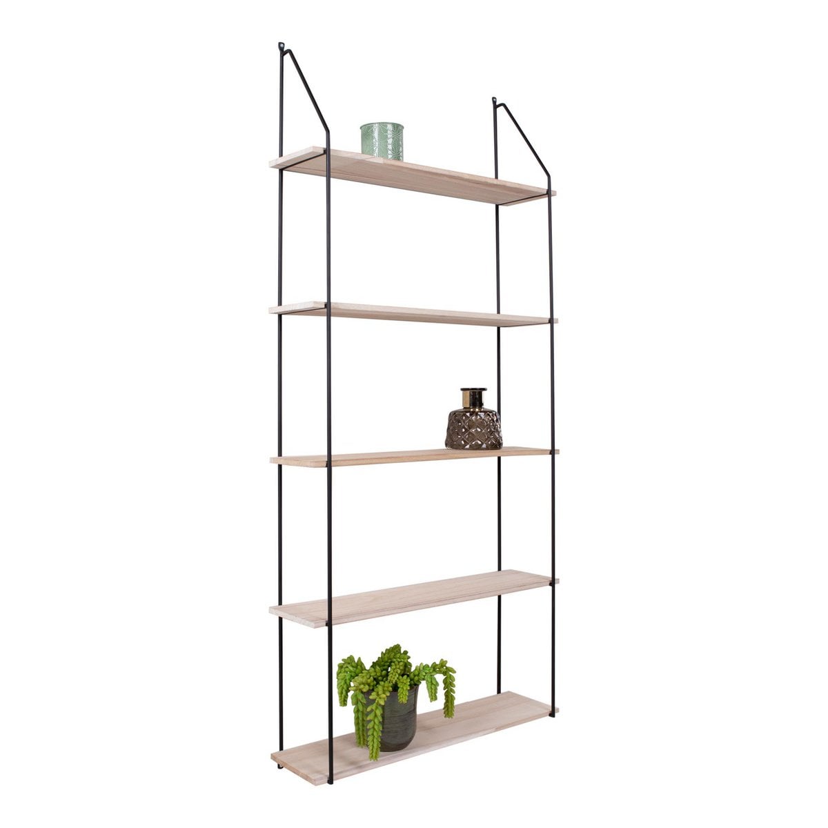 Regal aus schwarzem Stahl und Paulownienholz, 65 × 17 × 145 cm | VIA X SELECTION
