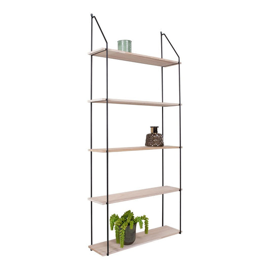 Regal aus schwarzem Stahl und Paulownienholz, 65 × 17 × 145 cm | VIA X SELECTION
