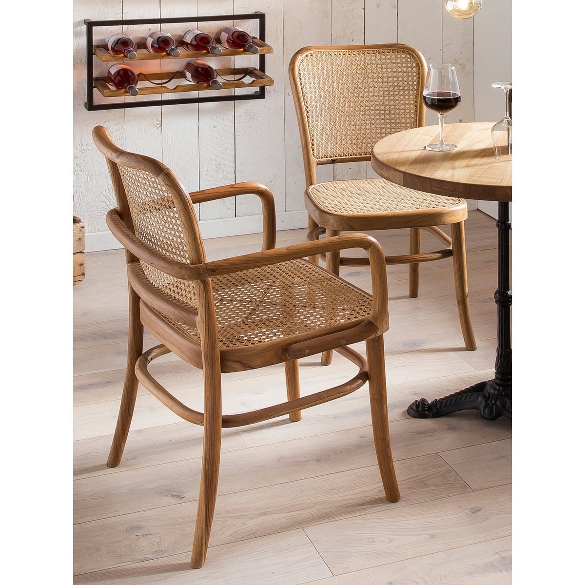 Esszimmerstuhl aus Teakholz mit Wiener Geflecht im Kaffeehaus-Stil | VIA X SELECTION