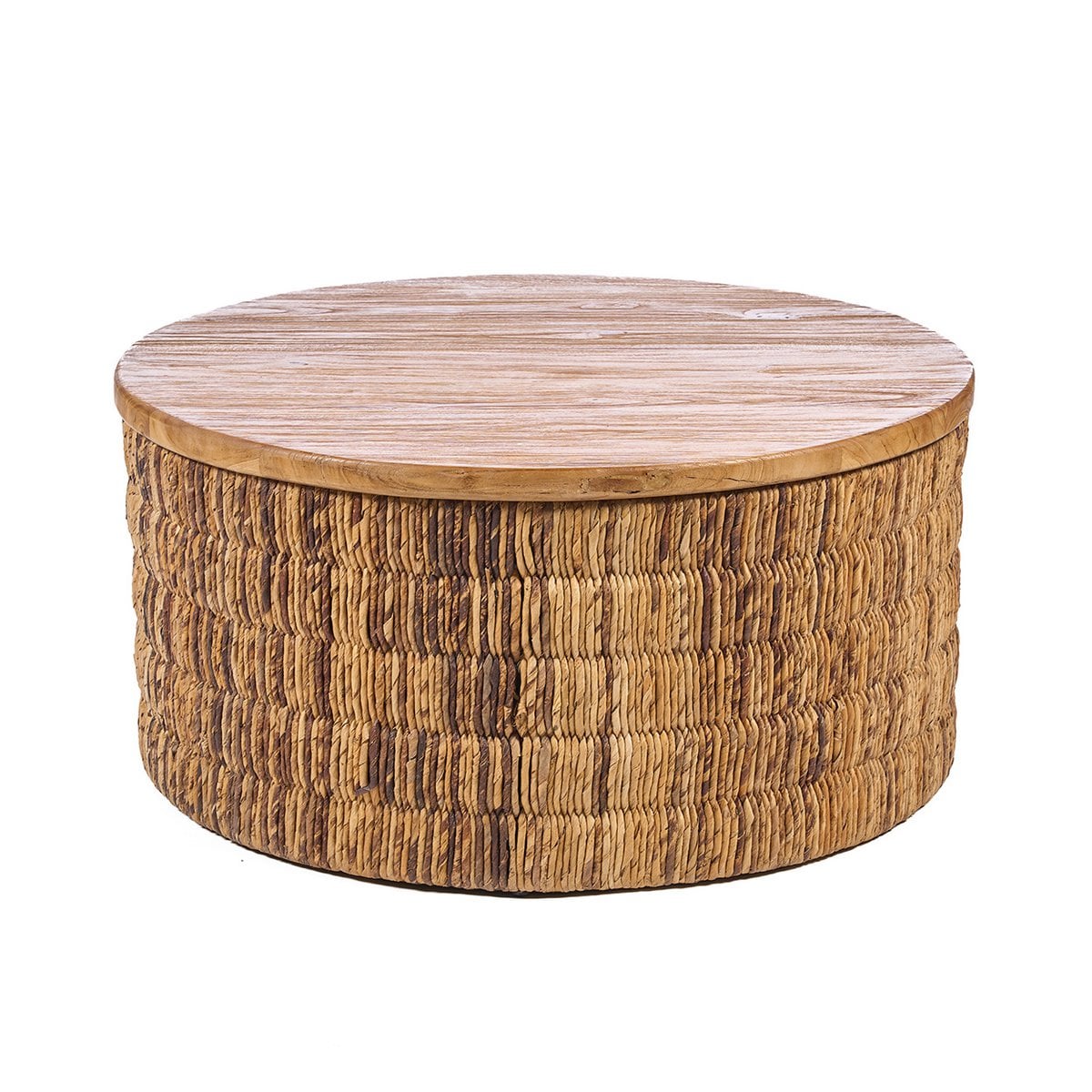 Runder Couchtisch aus Teakholz mit Abaca, Ø, 80 × 38 cm | VIA X SELECTION