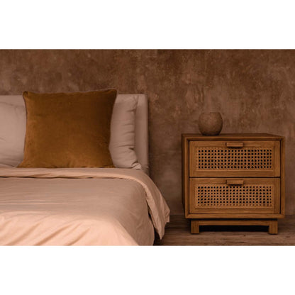 Nachttisch aus Teak und Rattan mit zwei Schubladen, 48 × 51 × 48 cm | VIA X SELECTION