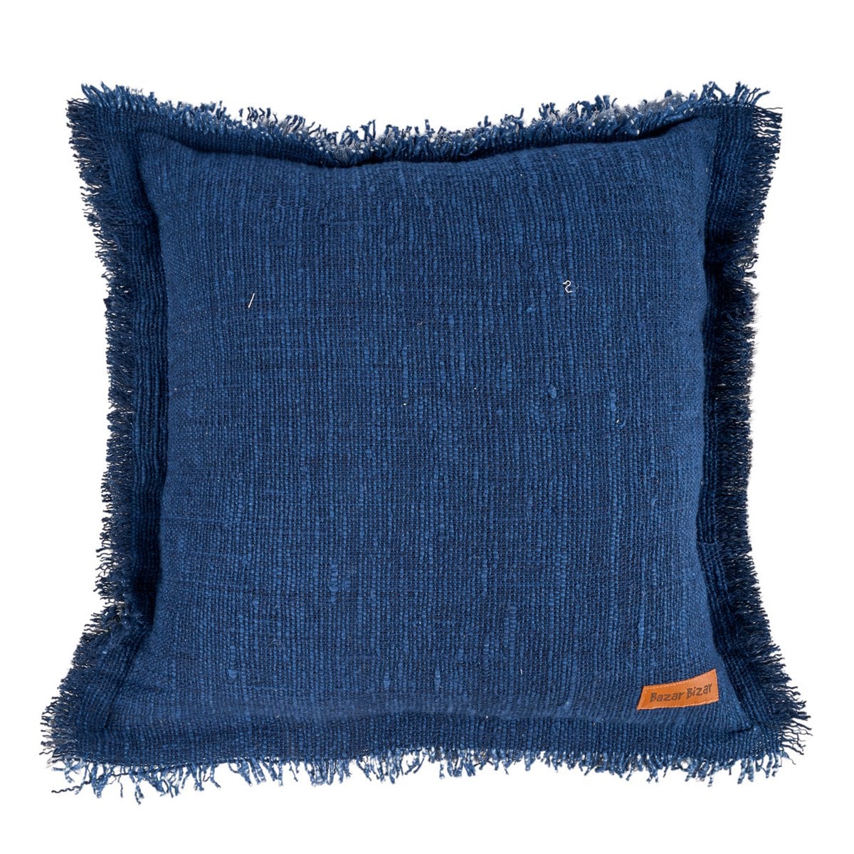 Kissenbezug aus Baumwolle in tiefem Blau mit Fransen, 50 × 50 cm | VIA X SELECTION