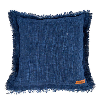 Kissenbezug aus Baumwolle in tiefem Blau mit Fransen, 50 × 50 cm | VIA X SELECTION