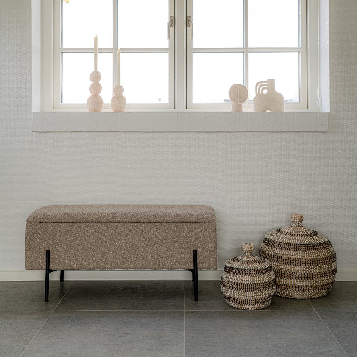 Sitzbank aus Bouclé beige 95 cm mit Stauraum | VIA X SELECTION