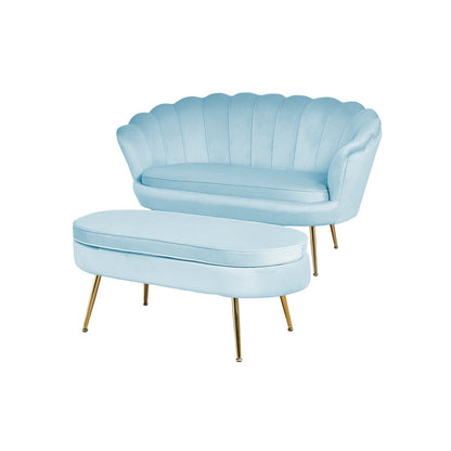 Muschelsofa in hellgrauer Samtoptik mit goldfarbenem Metallgestell | VIA X SELECTION