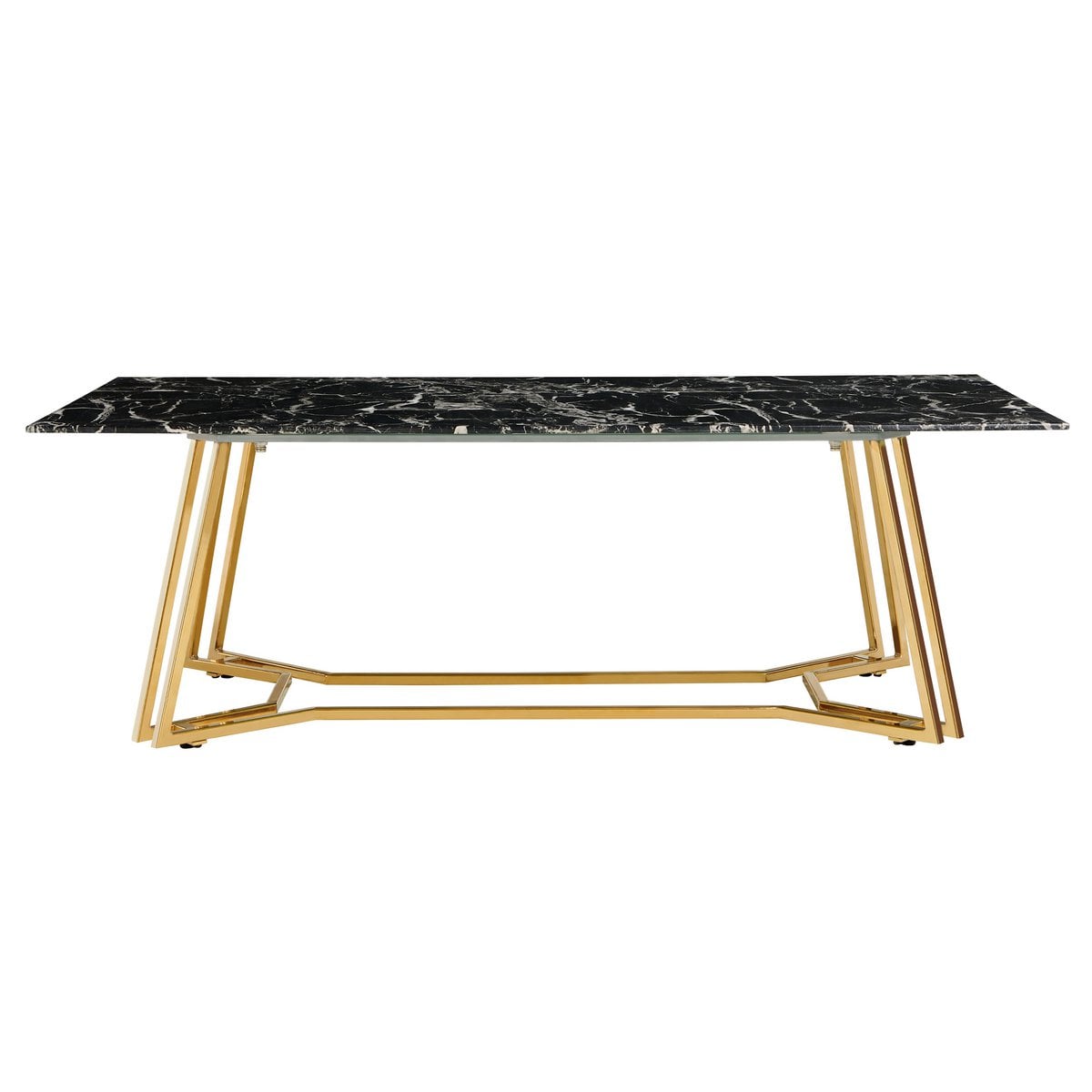 Couchtisch mit Glasplatte in Marmoroptik und goldfarbenem Gestell, 110 × 60 × 40 cm | VIA X SELECTION