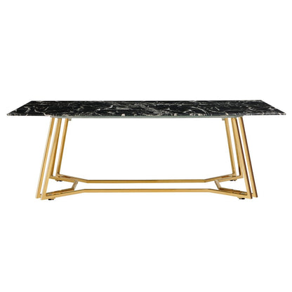 Couchtisch mit Glasplatte in Marmoroptik und goldfarbenem Gestell, 110 × 60 × 40 cm | VIA X SELECTION