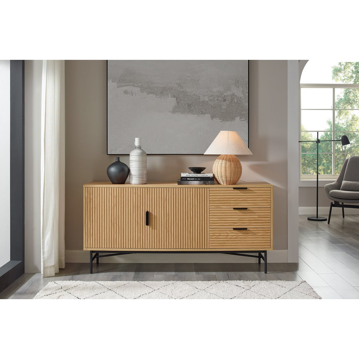 Sideboard mit Eichenfront, 40 × 160 × 75 cm | VIA X SELECTION