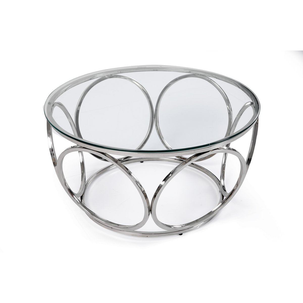 Runder Couchtisch aus Glas und Edelstahl mit Ringgestell, Ø, 80 × 40 cm | VIA X SELECTION