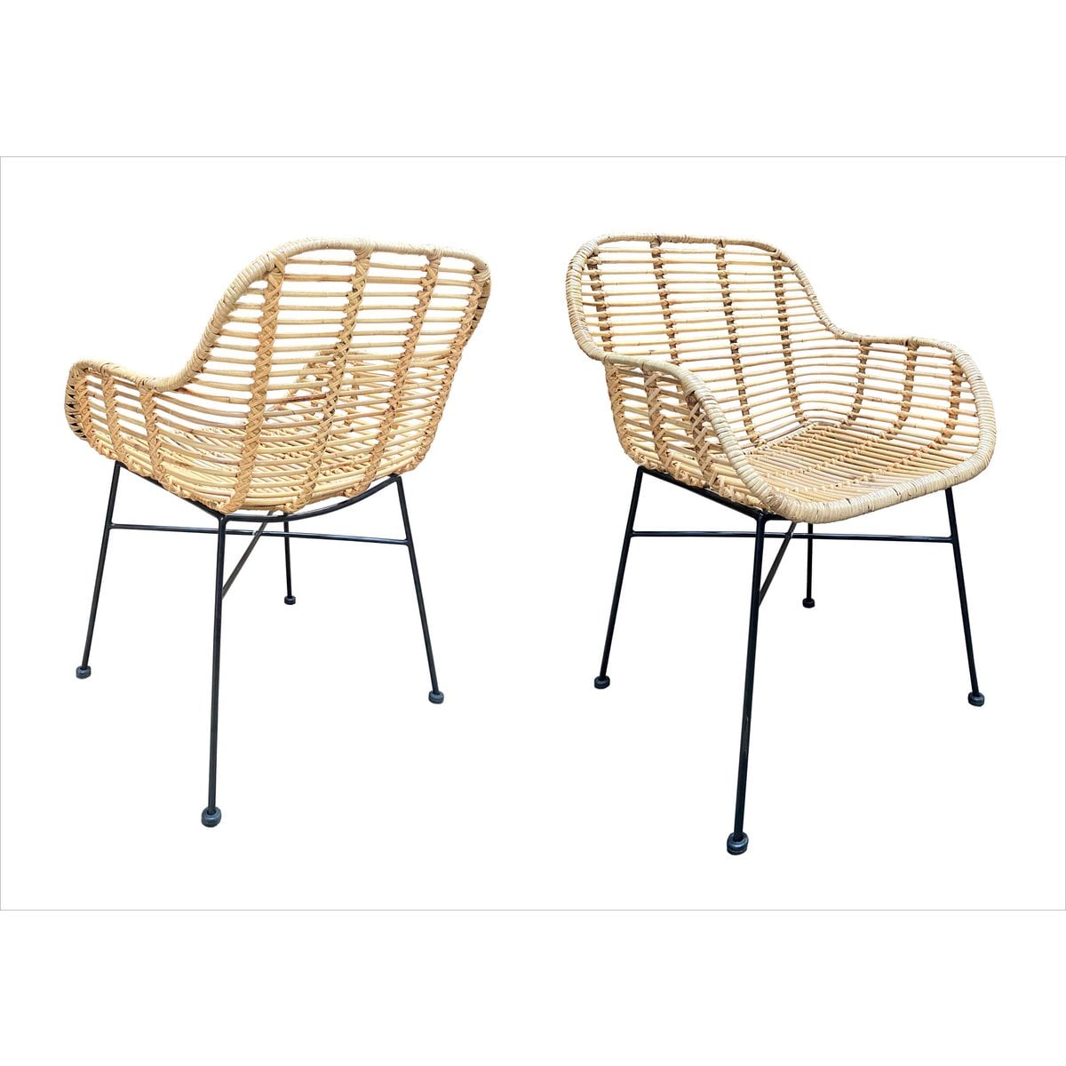 Armlehnstuhl aus Rattan mit schwarzem Metallgestell im 2er-Set | VIA X SELECTION