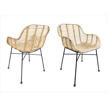Armlehnstuhl aus Rattan mit schwarzem Metallgestell im 2er-Set | VIA X SELECTION
