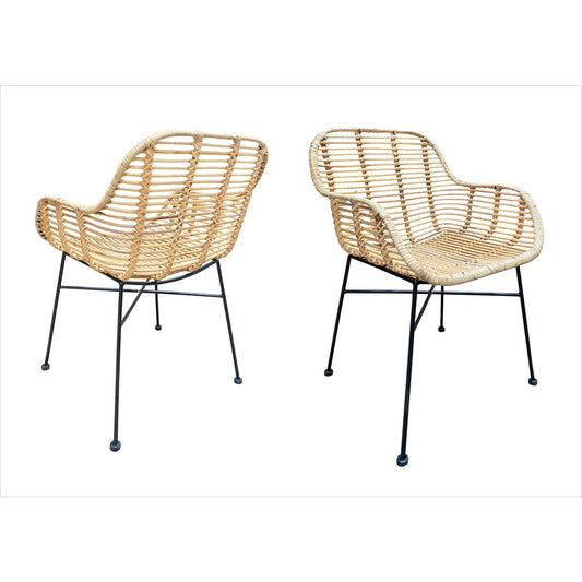 Armlehnstuhl aus Rattan mit schwarzem Metallgestell im 2er-Set | VIA X SELECTION