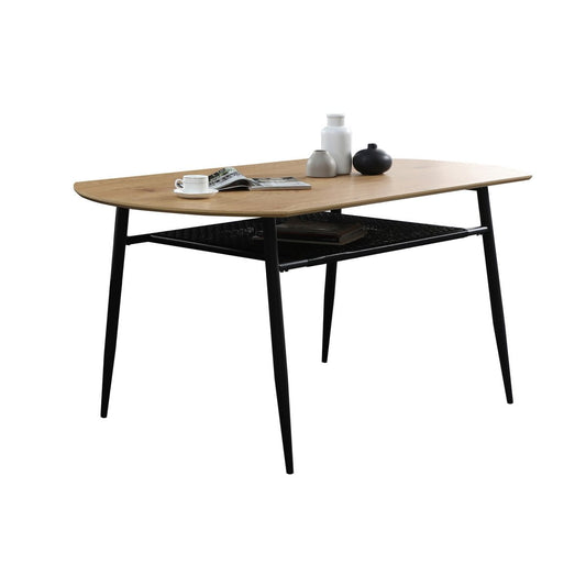 Esstisch in Naturton mit Metallgestell und Ablage, 180 × 90 cm | VIA X SELECTION