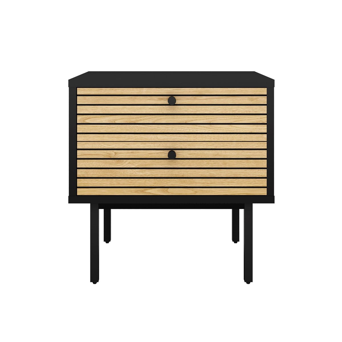 Nachttisch schwarz mit zwei Schubladen, 40 × 50 × 50 cm | VIA X SELECTION