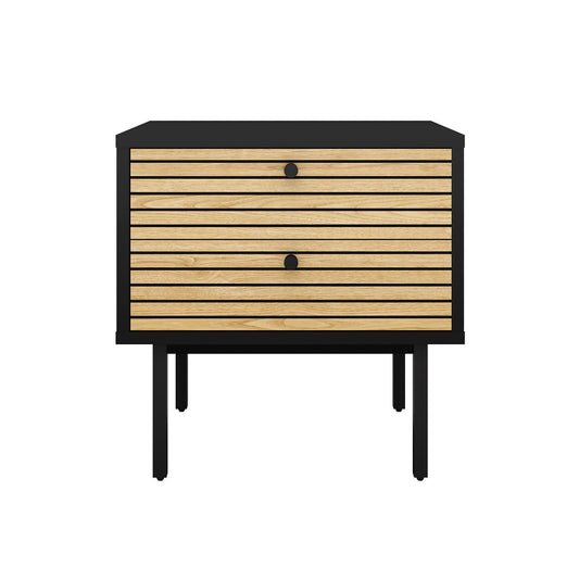 Nachttisch schwarz mit zwei Schubladen, 40 × 50 × 50 cm | VIA X SELECTION