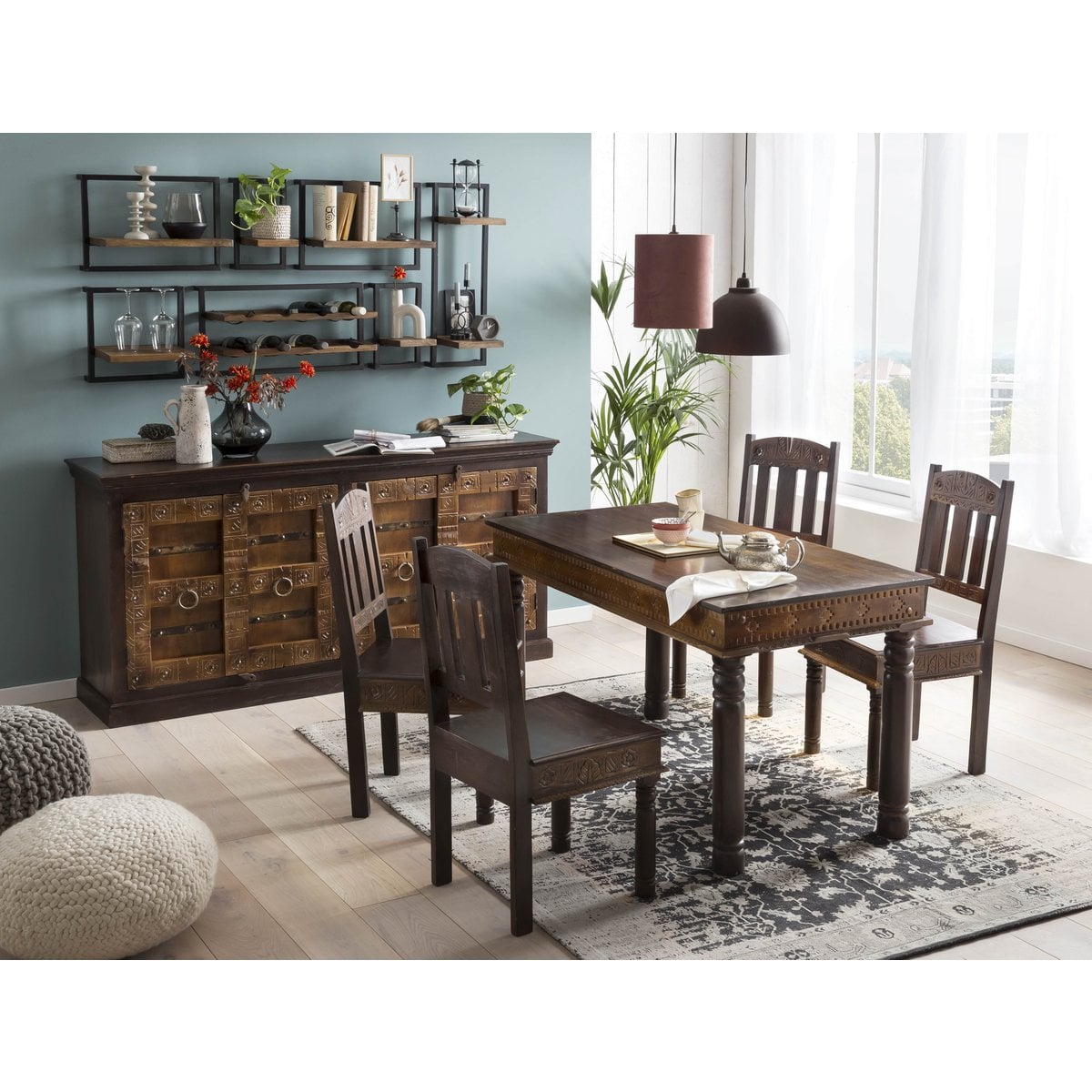 Esstisch Altholz Schnitzdetails, 140 × 70 cm | VIA X SELECTION