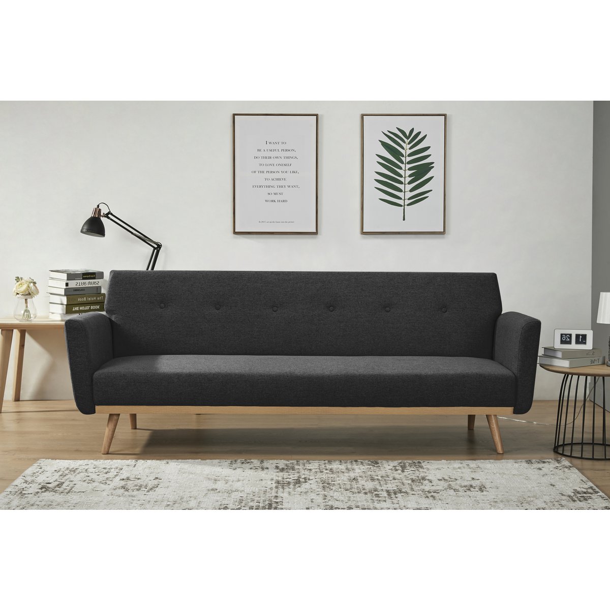 Schlafsofa in schwarzem Feinstrukturstoff mit Holzgestell | VIA X SELECTION